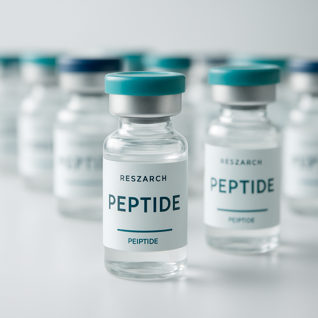 Premium research peptide vials arranged in a laboratory